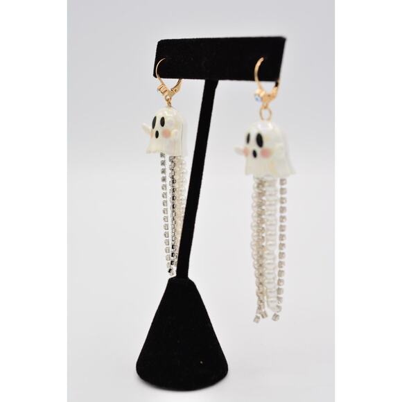 Betsey Johnson Ghost Earrings Halloween Glow In The Dark Dangle Pearl NWOT BinAO - Picture 3 of 12